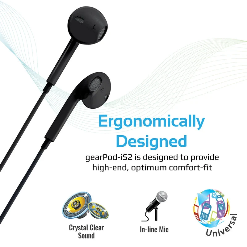 Promate Gearpod-IS2 Oval-Curved High Performance Stereo Earphones (Black)