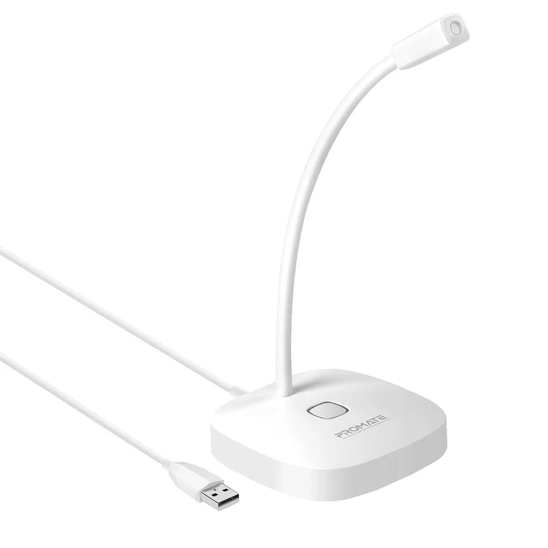 Promate PROMIC-1 High Definition Uni-Direcitonal Microphone With Flexible Gooseneck (White)