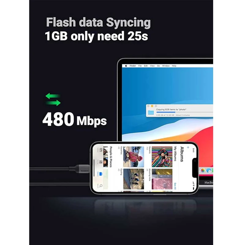 UGREEN Lightning To USB-C Silicone PD Charging Cable (Black, Blue, Green, Pink)