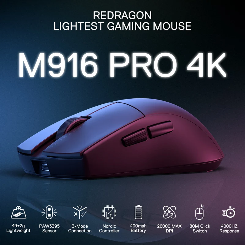 Redragon M916 King Pro 4K Wireless Ultra Lightweight Gaming Mouse