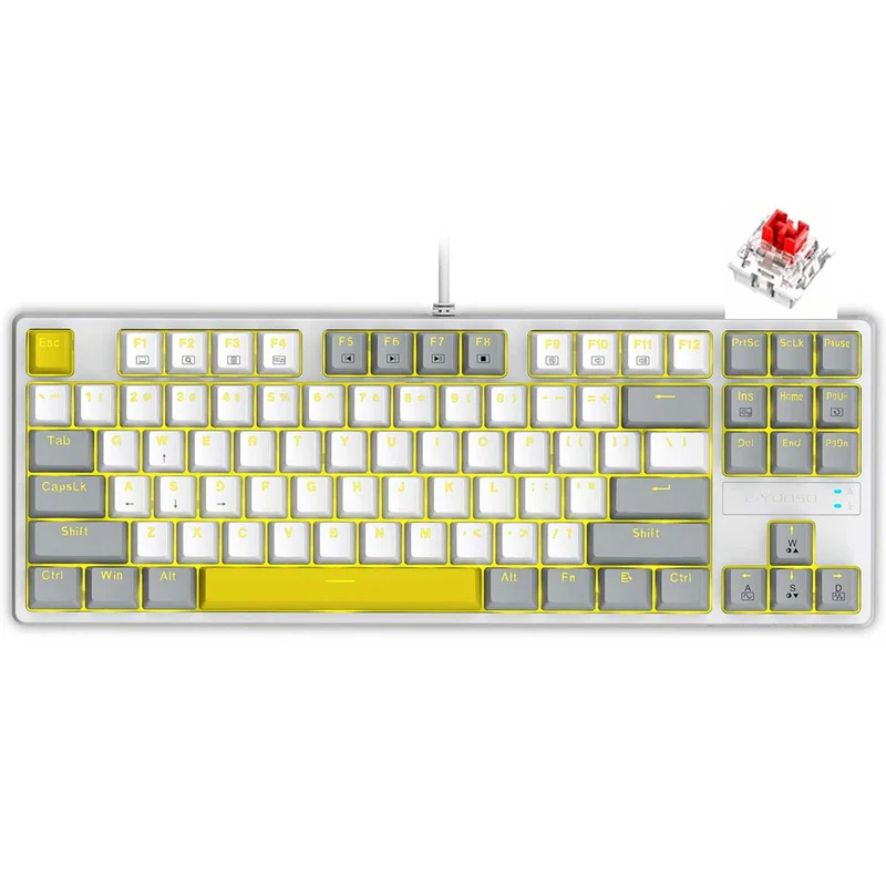 E-YOOSO Z-87 Yellow Single Light 87 Keys Wired Mechanical Keyboard White/Grey/Yellow (Red Switch)