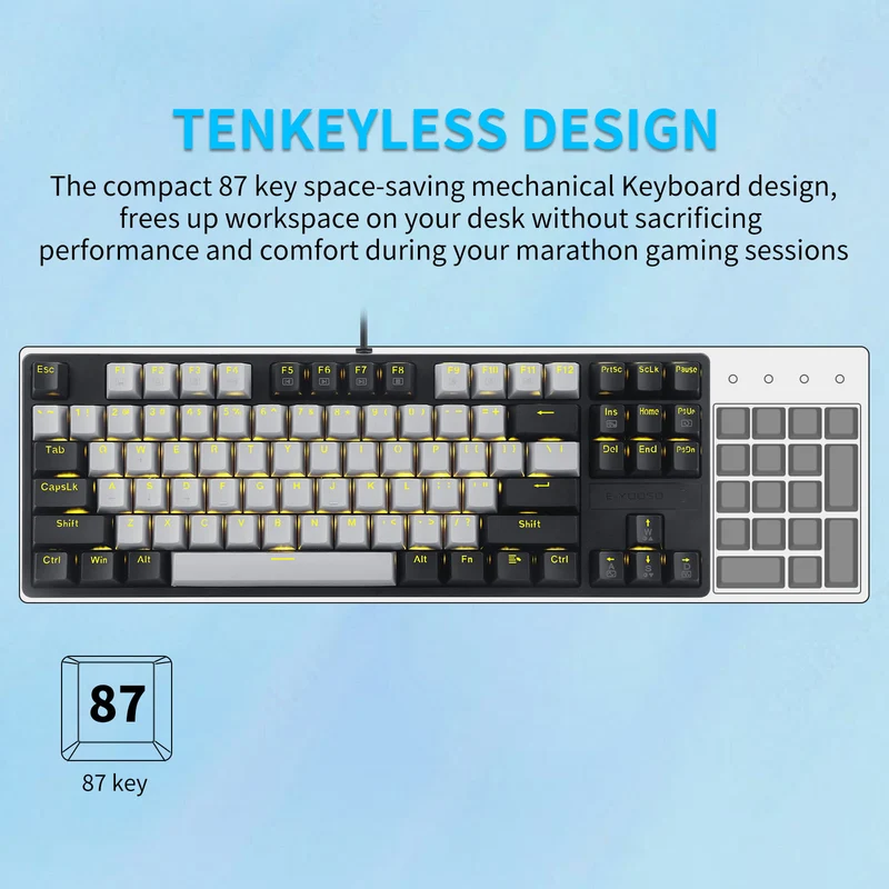 E-Yooso Z-87 Yellow Single Light 87 Keys Wired Mechanical Keyboard Grey/Black/Orange (Red Switch)