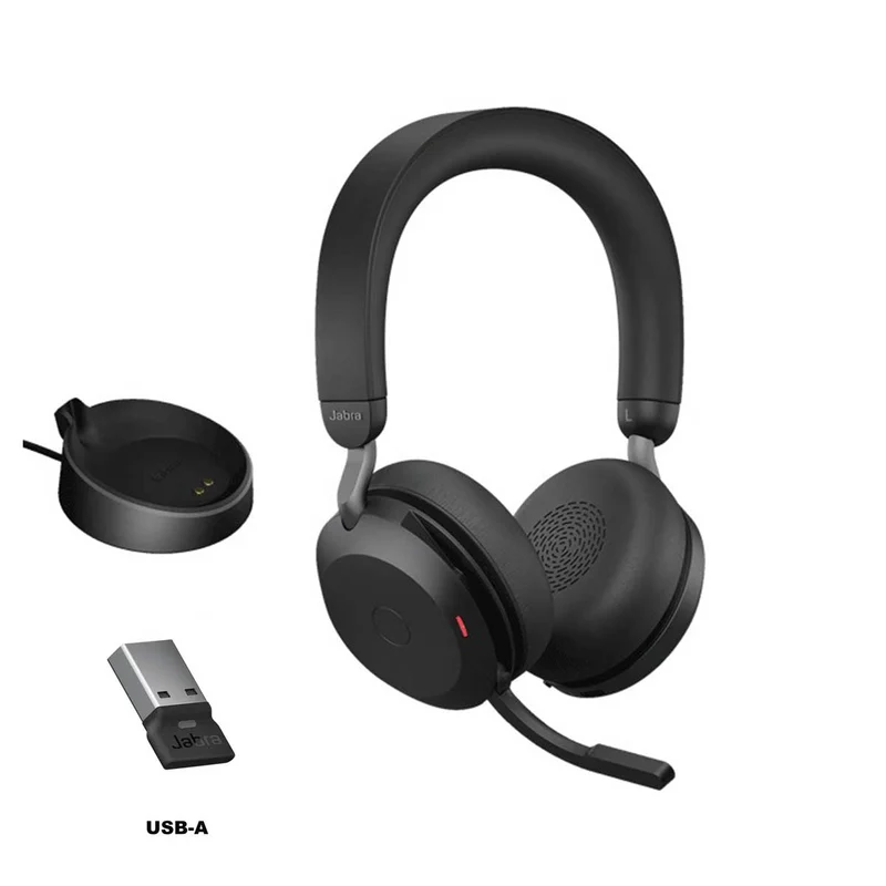 Jabra Evolve2 75 LINK390A MS Stereo Noise-Canceling Wireless Headset With Charging Stand (Black)