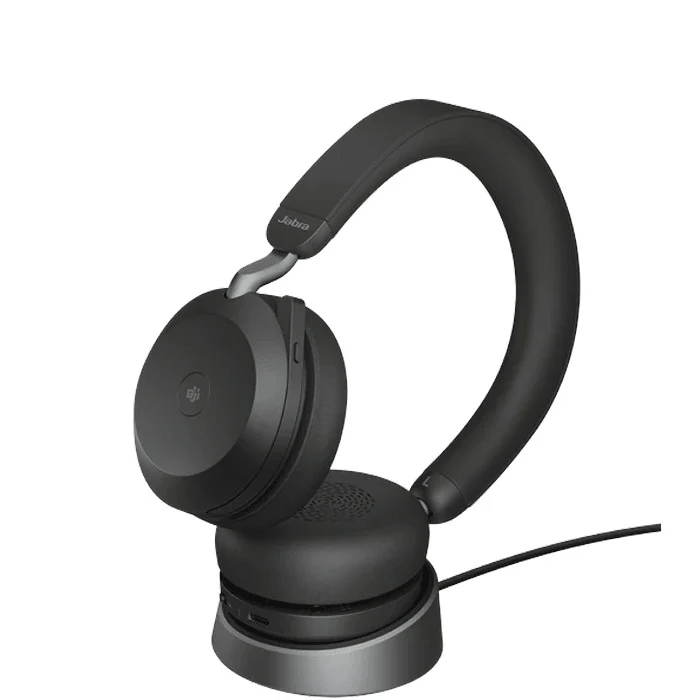 Jabra Evolve2 75 LINK390A MS Stereo Noise-Canceling Wireless Headset With Charging Stand (Black)