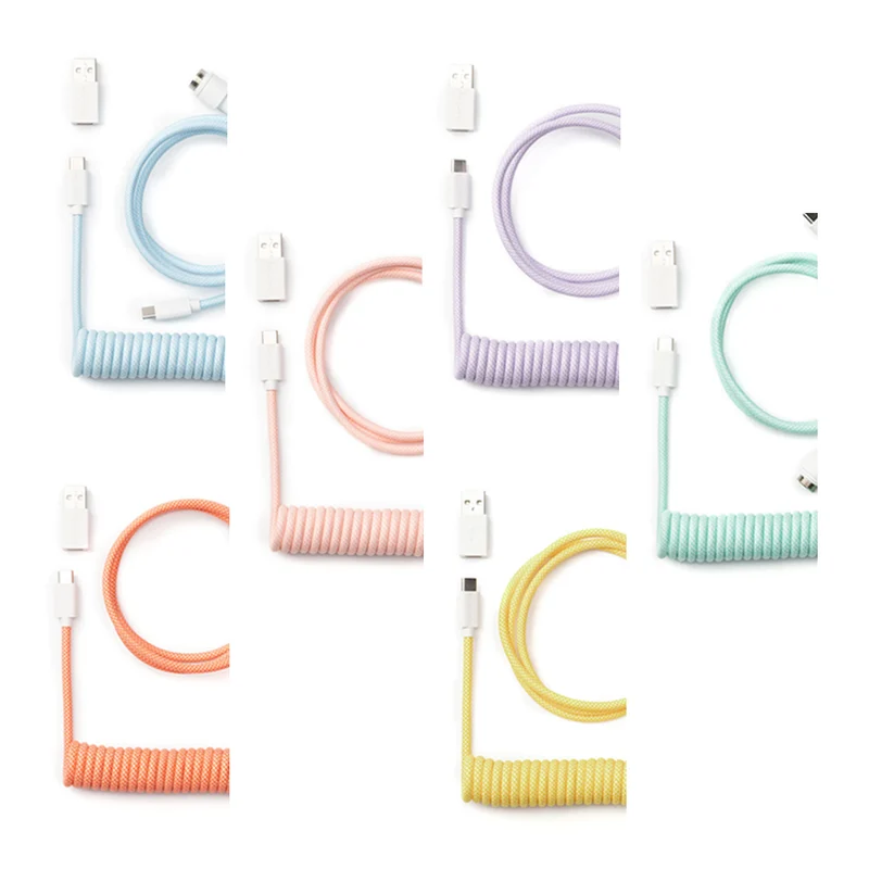 Keychron Coiled Aviator Type-C Straight Cable (Light Blue, Light Pink, Mint, Pink Orange, Yellow, Light Purple)