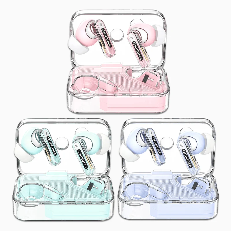 Onikuma T5 Trend Wireless Earphones With Hi-Fi Sound Quality & Noise Reduction (Blue, Pink, Purple)