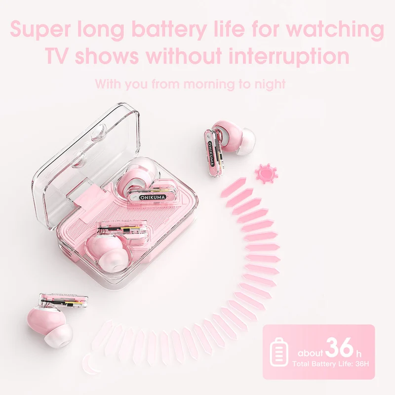 Onikuma T5 Trend Wireless Earphones With Hi-Fi Sound Quality & Noise Reduction (Blue, Pink, Purple)