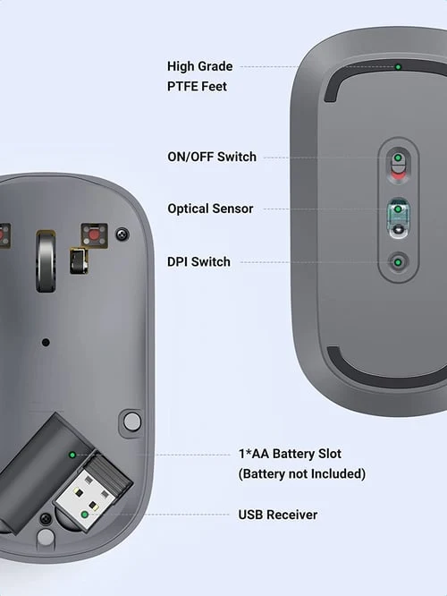 UGreen 4000 DPI Portable Wireless Mouse (Gray, Green)