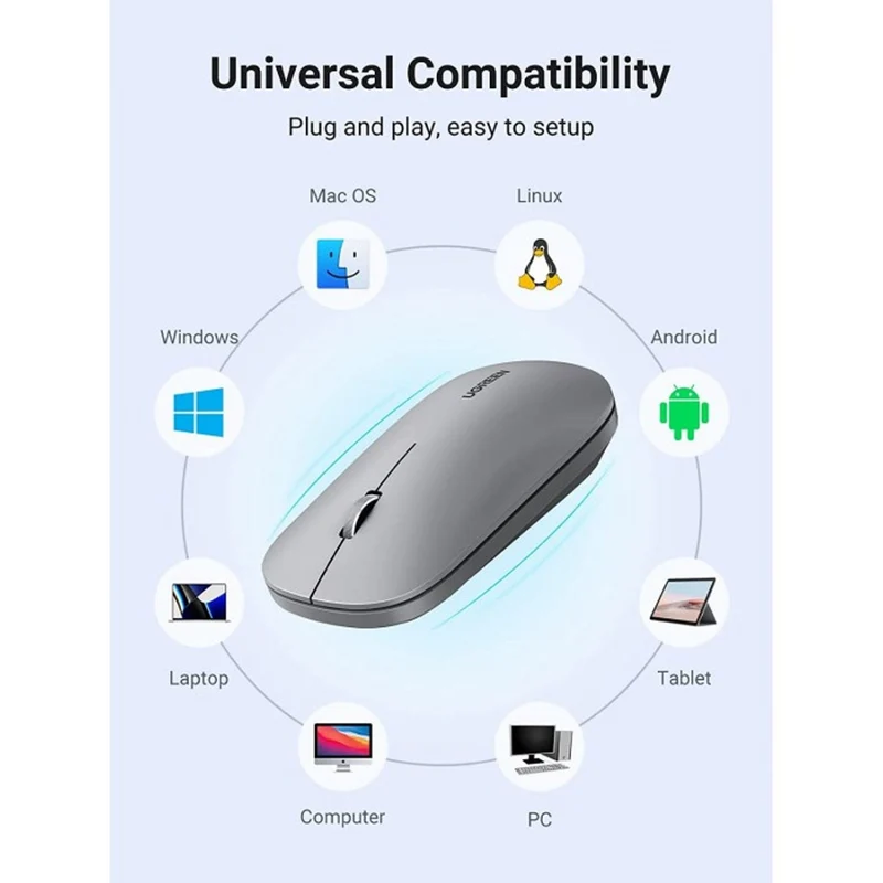 UGreen 4000 DPI Portable Wireless Mouse (Gray, Green)