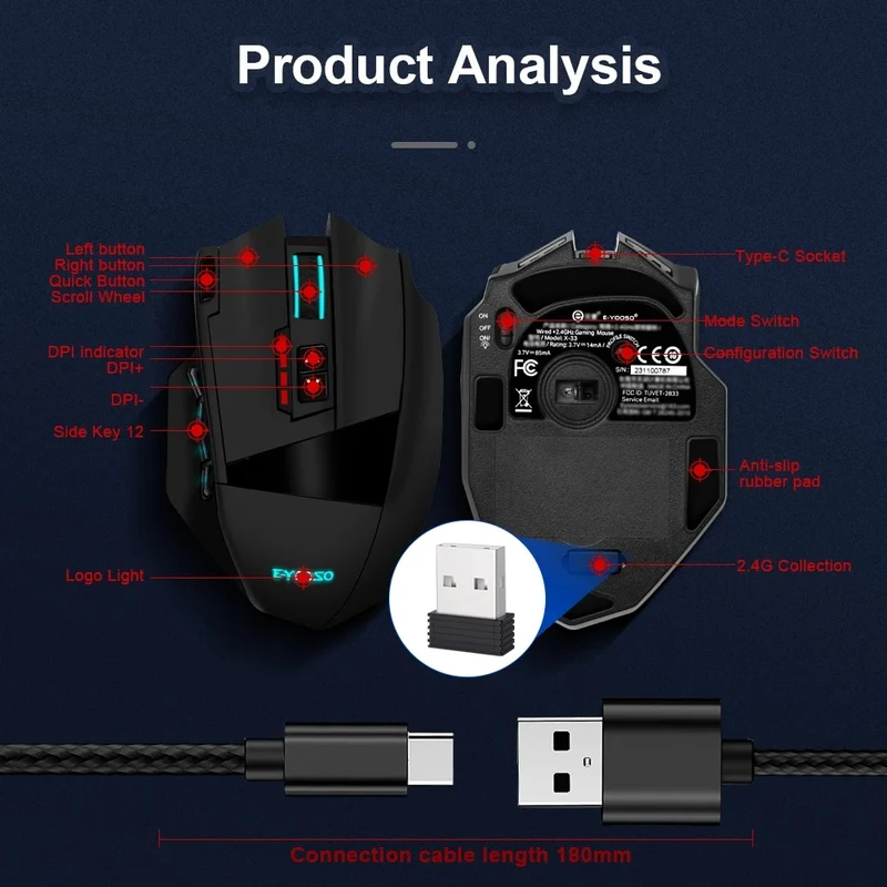 E-Yooso X-33 RGB Wireless Gaming Mouse (Black, White)