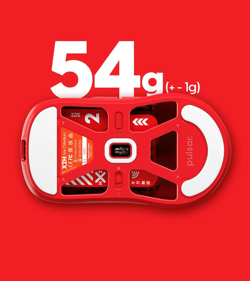 Pulsar X2H Ultralight Wireless Symmetrical eSports Mouse Size 2 (Red) (PX2H23)