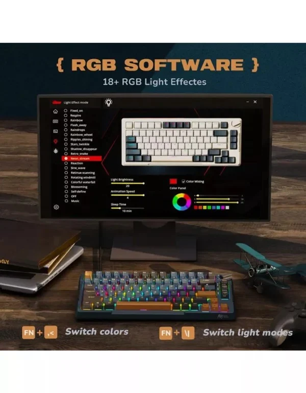 Royal Kludge RK-H81 Tri-Mode RGB 81 Keys Hot Swappable Mechanical Keyboard Star Night (Sky Cyan, Brown, Blue Switch)