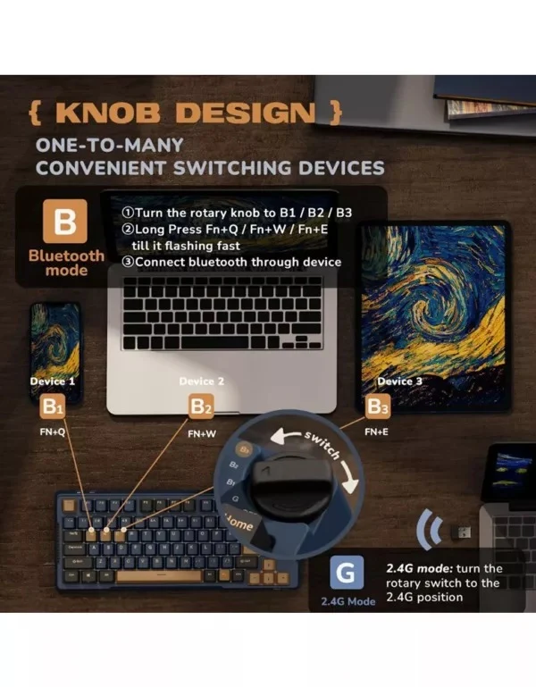 Royal Kludge RK-H81 Tri-Mode RGB 81 Keys Hot Swappable Mechanical Keyboard Star Night (Sky Cyan, Brown, Blue Switch)