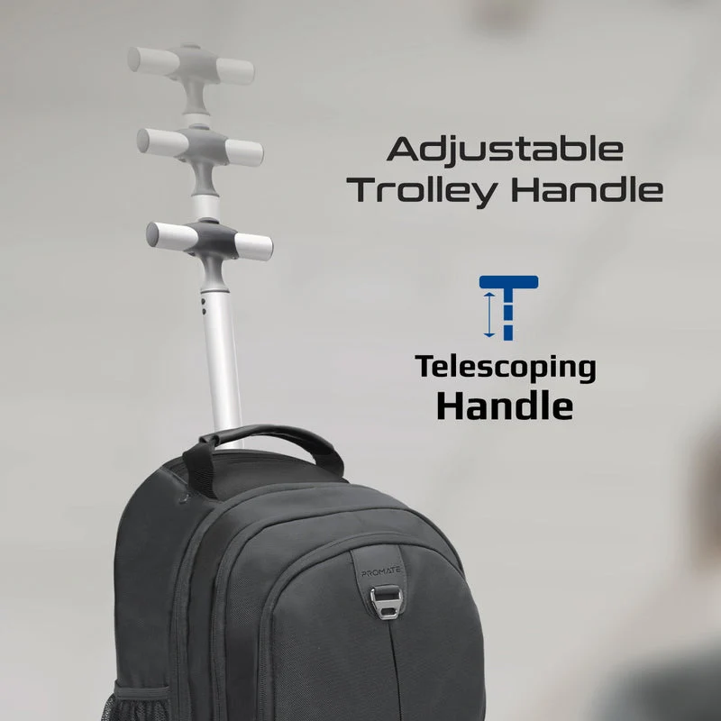 Promate Compact-TR 2-in-1 Large Capacity Trolley Bag Multiple Compartment for 15.6" Laptops