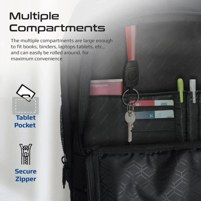 Promate Compact-TR 2-in-1 Large Capacity Trolley Bag Multiple Compartment for 15.6" Laptops