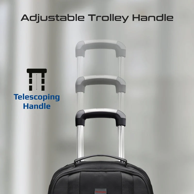 Promate CramPack-TR 2-in-1 15.6" Laptop Trolley Bag Backpack Large Multiple Compartments