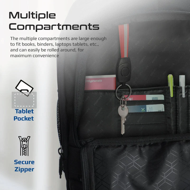 Promate CramPack-TR 2-in-1 15.6" Laptop Trolley Bag Backpack Large Multiple Compartments