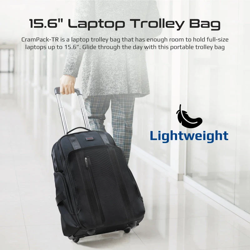 Promate CramPack-TR 2-in-1 15.6" Laptop Trolley Bag Backpack Large Multiple Compartments