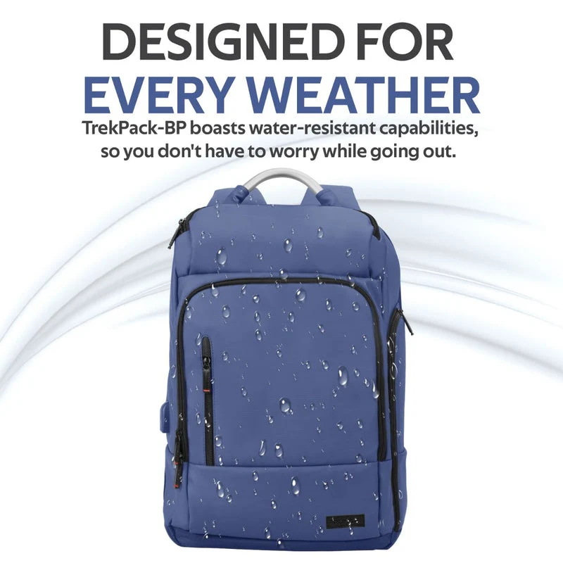 Promate Trekpack-BP Professional Slim Laptop Backpack Water Resistant With Anti-Theft Handy Pocket (Blue)
