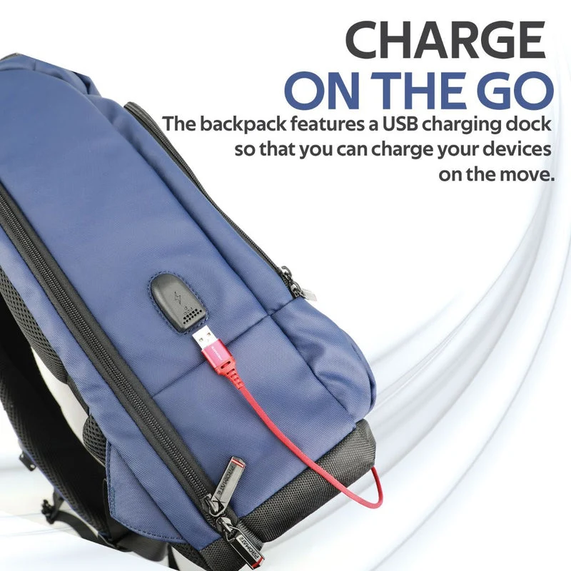 Promate Trekpack-BP Professional Slim Laptop Backpack Water Resistant With Anti-Theft Handy Pocket (Blue)