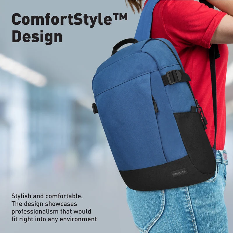 Promate Birger Comfortstyle Laptop Backpack With Large Compartments (Blue)
