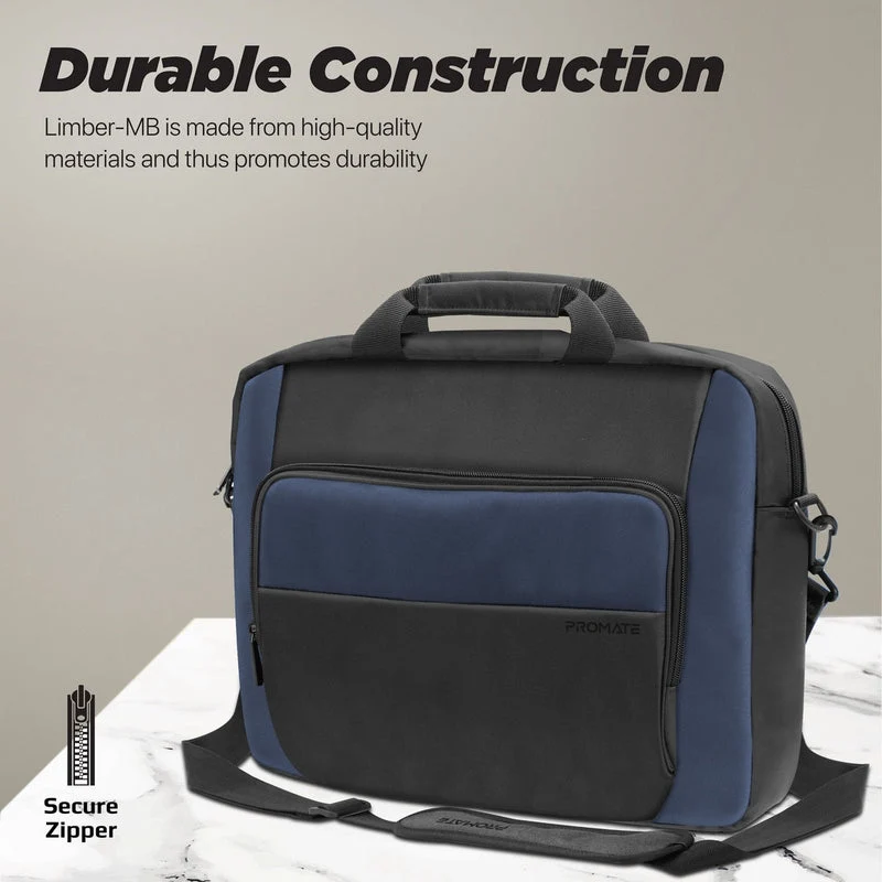 Promate Limber-MB 15.6" Large Capacity Messenger Bag Water Resistant With Multiple Compartments (Black)
