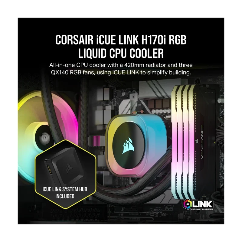 Corsair iCUE Link H170I RGB 420mm LCD AIO Liquid CPU Cooler (Black)