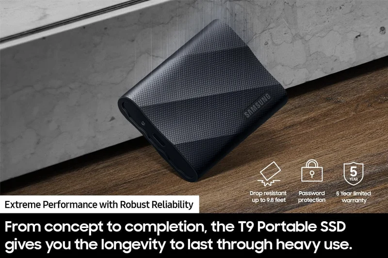 Samsung T9 USB 3.2 Gen 2X2 Read/Write Speeds Of Up To 2,000 MB/S Portable SSD (1TB, 2TB, 4TB)