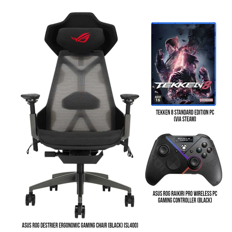 Asus ROG Raikiri Pro Wireless PC Gaming Controller (Black) + Asus ROG Destrier Ergonomic Gaming Chair (BLACK) (SL400) Bundle