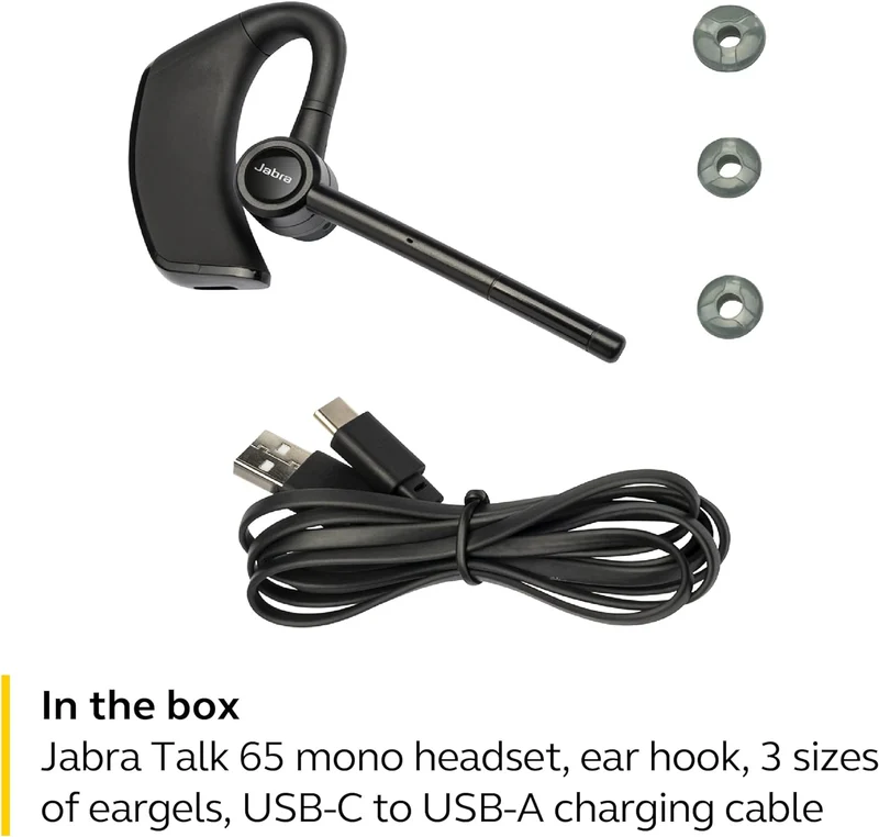 Jabra Talk 65 Premium Bluetooth Mono Headset With 2 Built-In Noise Cancelling Microphones (Black)
