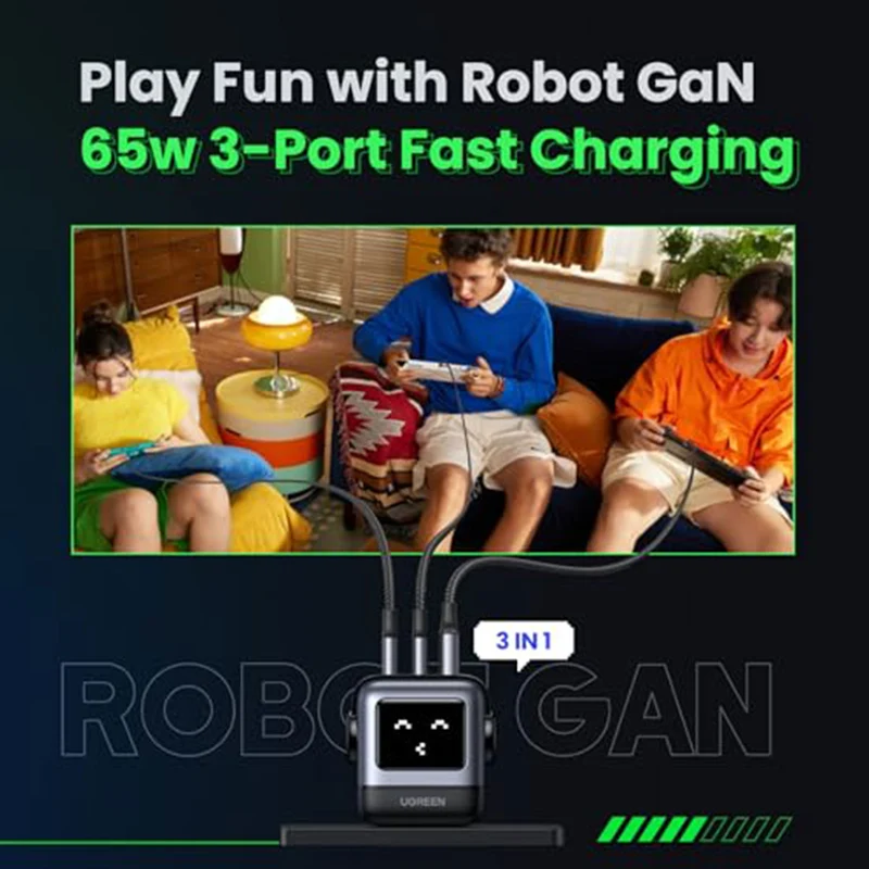 UGreen Mini Robot 65W 3-Port PD GAN Fast Charger (Space Grey) (CD361/15570)