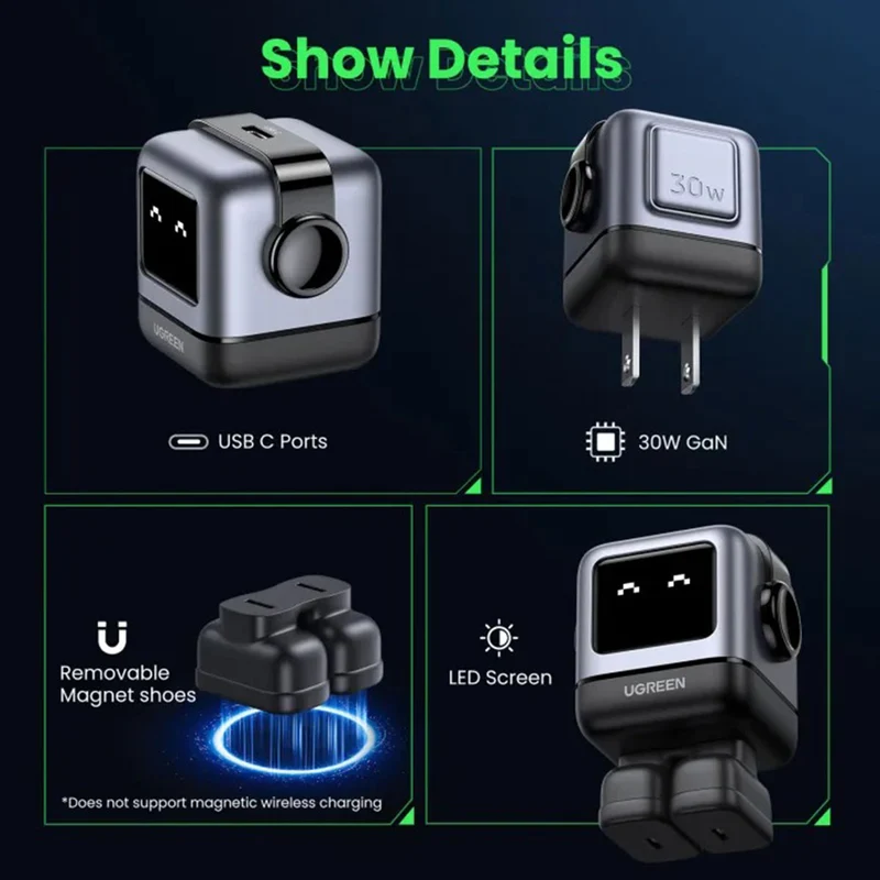 Ugreen Mini Robot Nexode 30W USB-C PD GAN Fast Charger (Space Grey) (CD359/15550)