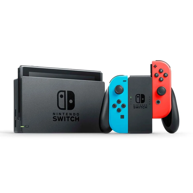 NSW Console With Red/Blue Joycon (Refresh) | NSW Dobe Dust-Proof Kit Include Rubber Plug & Toughened Glass Film (TNS-862) Bundle