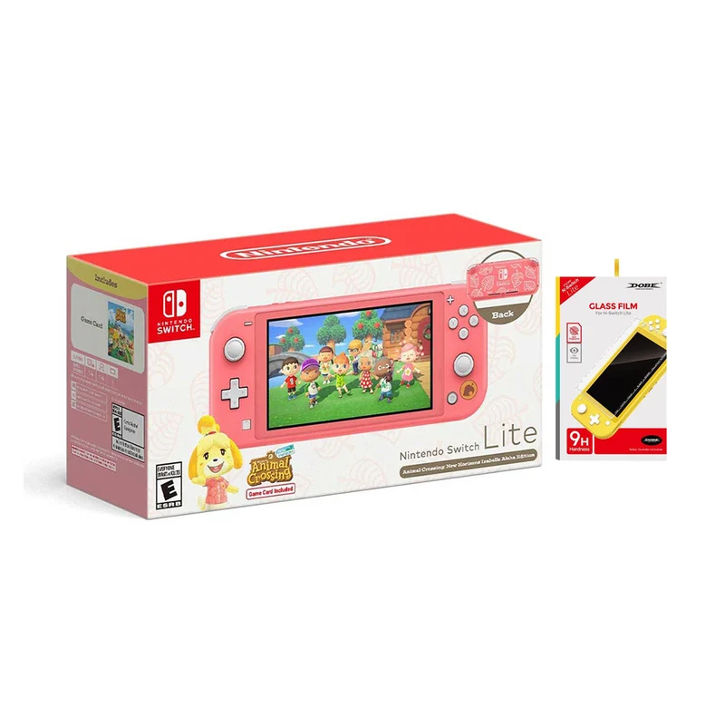 Nintendo Switch Lite Animal Crossing New Horizons Isabelle Aloha Edition Includes Animal Crosing New Horizon Game Card (Coral) (MDE) + Dobe NSW Glass Film (TNS-19118A)