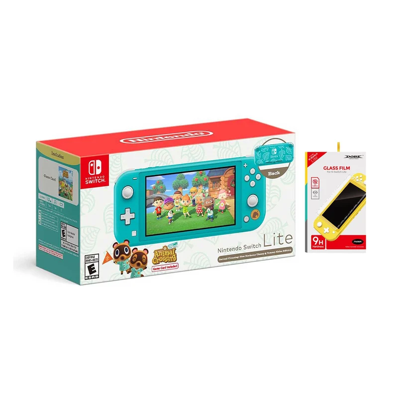 Nintendo Switch Lite Animal Crossing New Horizons Timmy & Tommy Aloha Edition Includes Animal Crossing New Horizon Game Card (Turquoise) (MDE) + Dobe NSW Glass Film (TNS-19118A)