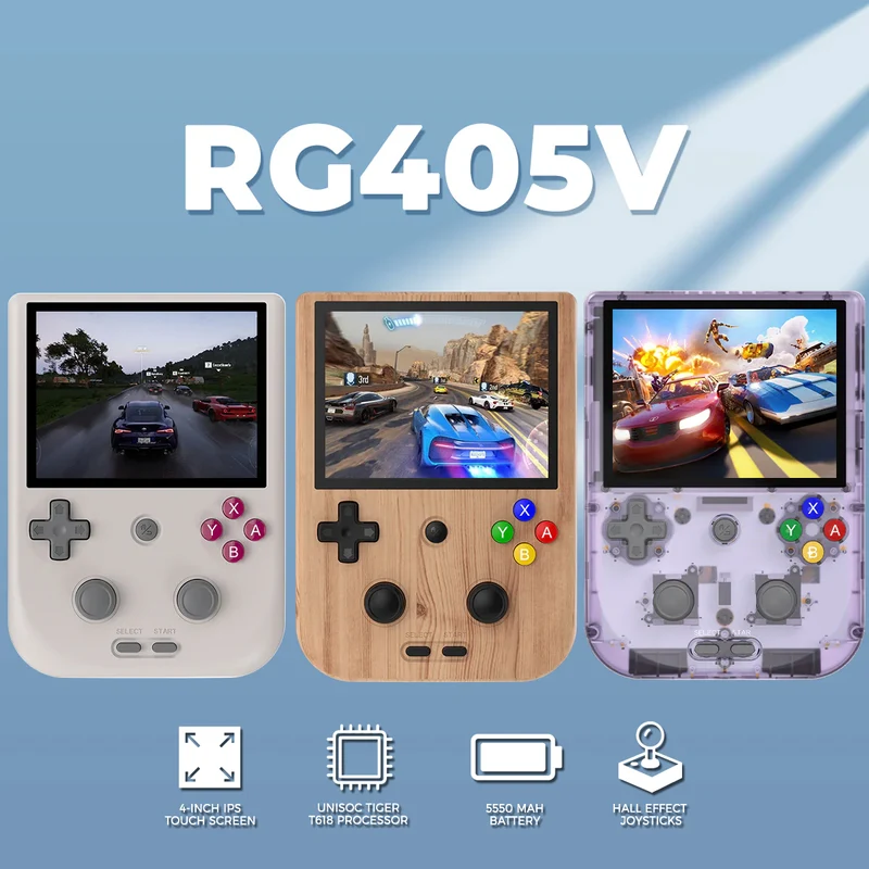 Anbernic RG405V Retro Handheld Gaming Console (Wood Grain Color, Gray, Transparent Purple)