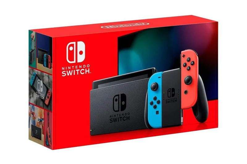 NSW Console With Red/Blue Joycon + NSW Skull & Co. Tempered Glass Screen Protector 9H Hardness/2.5D Edge(2 Pack) For NSW(NSGLA2) Bundle