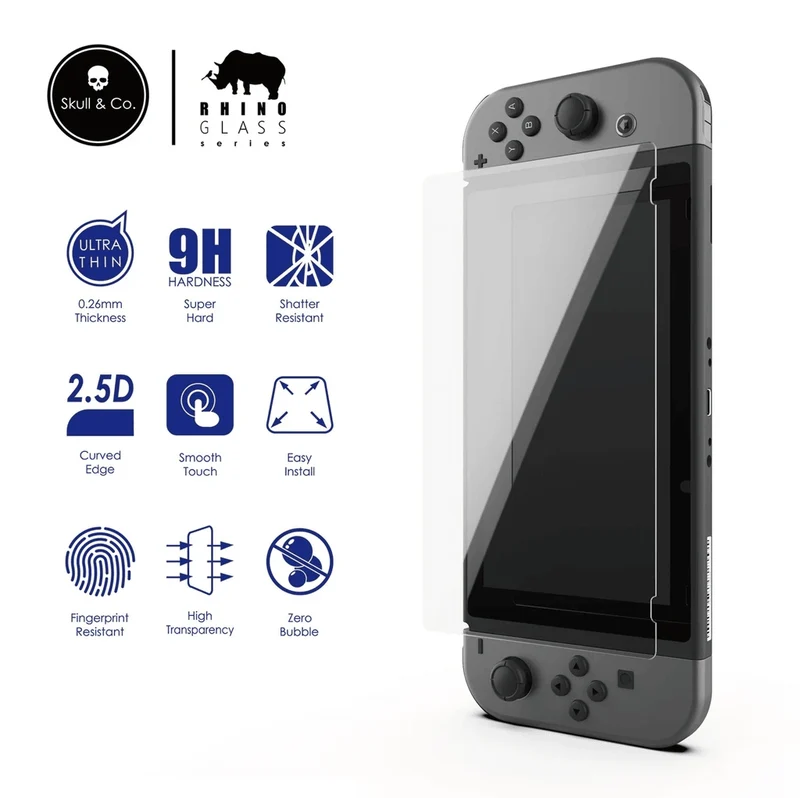 NSW Console With Red/Blue Joycon + NSW Skull & Co. Tempered Glass Screen Protector 9H Hardness/2.5D Edge(2 Pack) For NSW(NSGLA2) Bundle