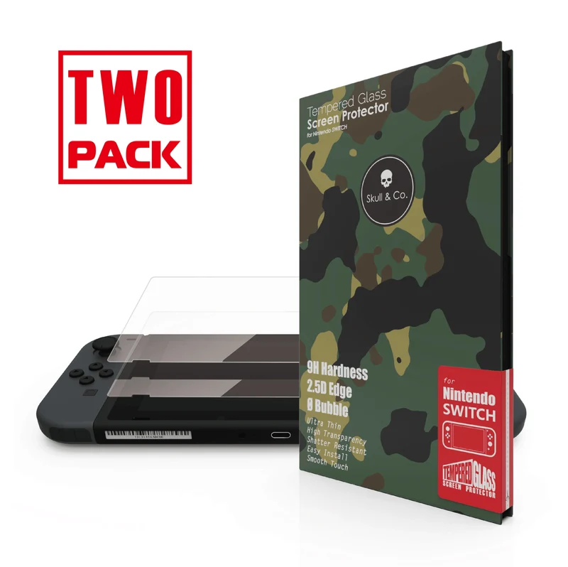 NSW Console With Red/Blue Joycon + NSW Skull & Co. Tempered Glass Screen Protector 9H Hardness/2.5D Edge(2 Pack) For NSW(NSGLA2) Bundle