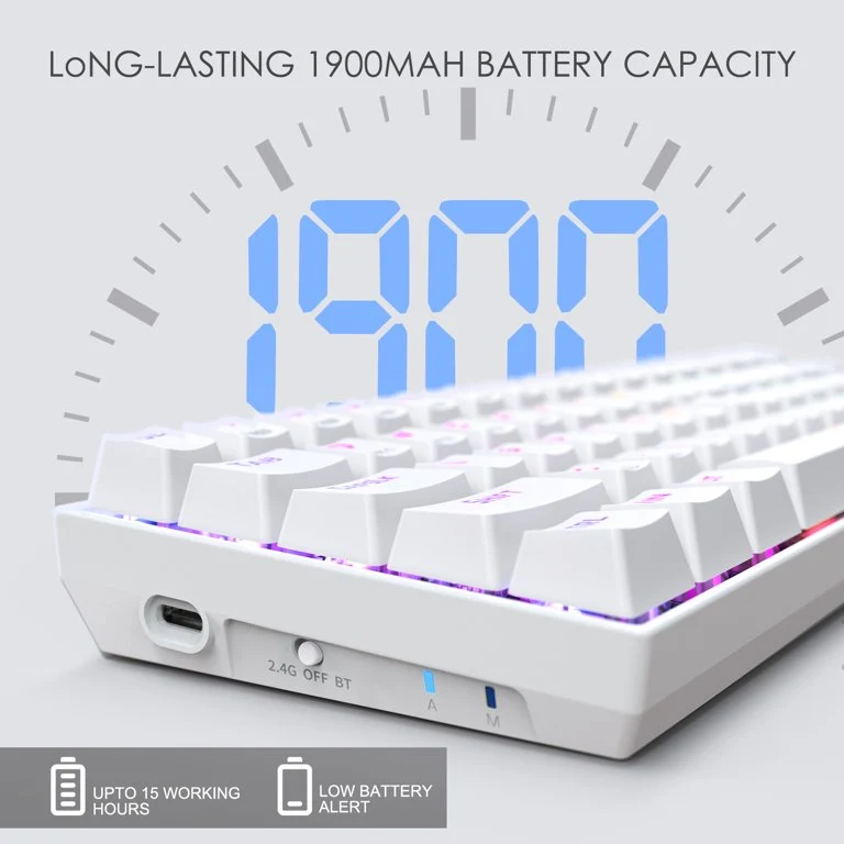 E-Yooso Z-686 Tri-Mode RGB 68 Keys Hot Swappable Mechanical Keyboard White (Brown Switch)