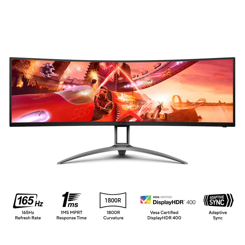AOC AGON AG493UCX2/71 49" QHD (5120x1440) 165Hz 1ms Display HDR400 Adaptivesync Gaming Monitor (Black/ Titanium Grey)