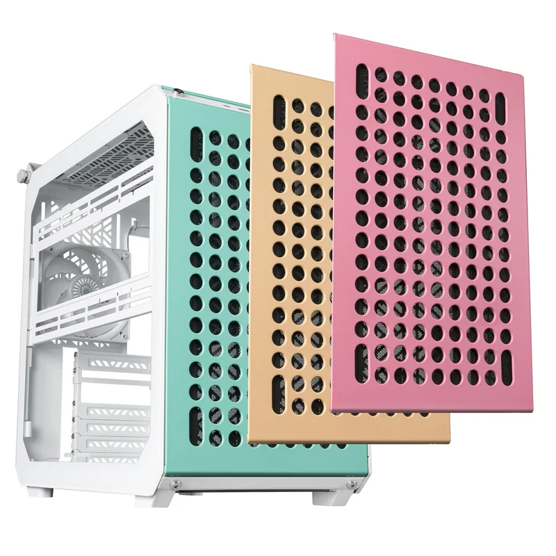 Cooler Master Qube 500 Flatpack Macaron Edition Small High Airflow Mid-Tower ATX Customizable Gaming PC Case (Mint/Pink/Cream)