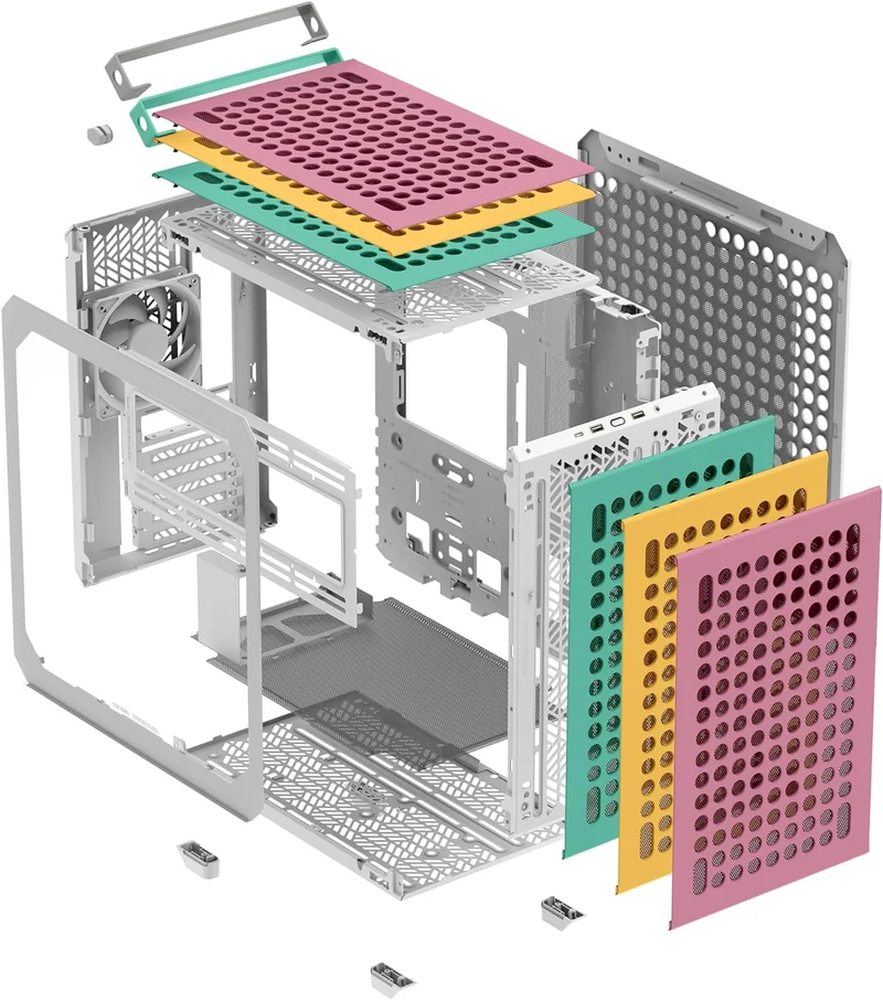 Cooler Master Qube 500 Flatpack Macaron Edition Small High Airflow Mid-Tower ATX Customizable Gaming PC Case (Mint/Pink/Cream)