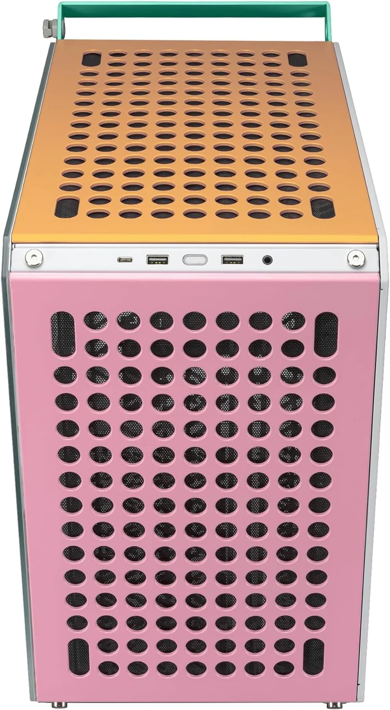 Cooler Master Qube 500 Flatpack Macaron Edition Small High Airflow Mid-Tower ATX Customizable Gaming PC Case (Mint/Pink/Cream)