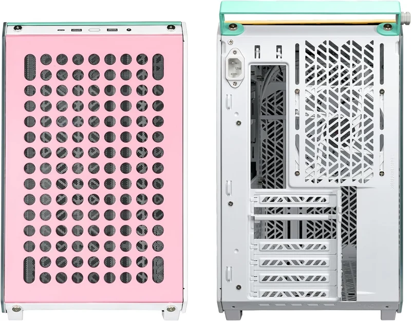 Cooler Master Qube 500 Flatpack Macaron Edition Small High Airflow Mid-Tower ATX Customizable Gaming PC Case (Mint/Pink/Cream)