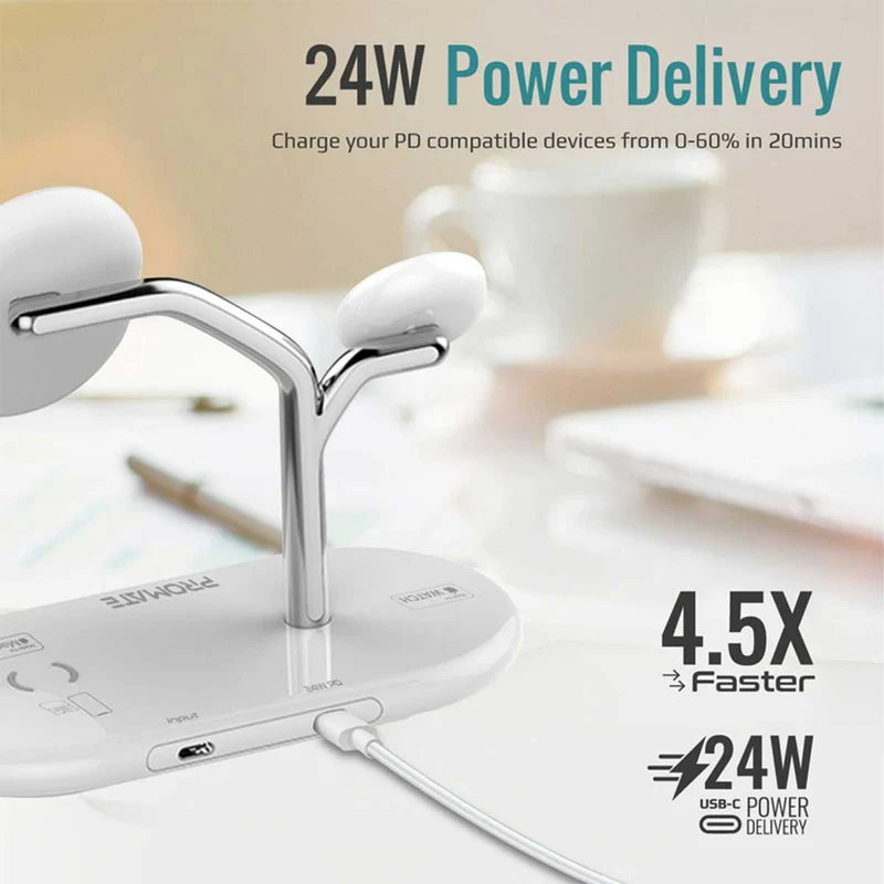 Promate Synergy 54W High Speed MAGSAFE 4-IN-1 Wireless Charging Station (White)