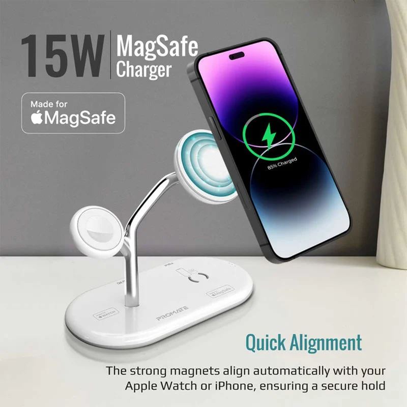Promate Synergy 54W High Speed MAGSAFE 4-IN-1 Wireless Charging Station (White)