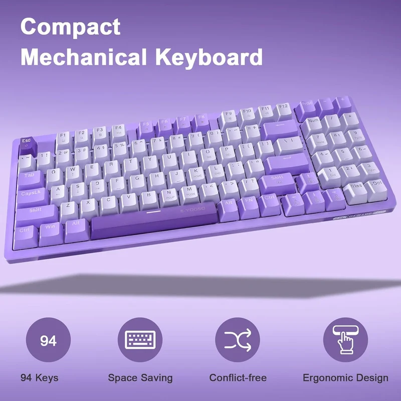 E-Yooso Z-94 Single Light 94-Keys Hot-Swappable Wired Mechanical Keyboard Light Purple (Blue Switch)