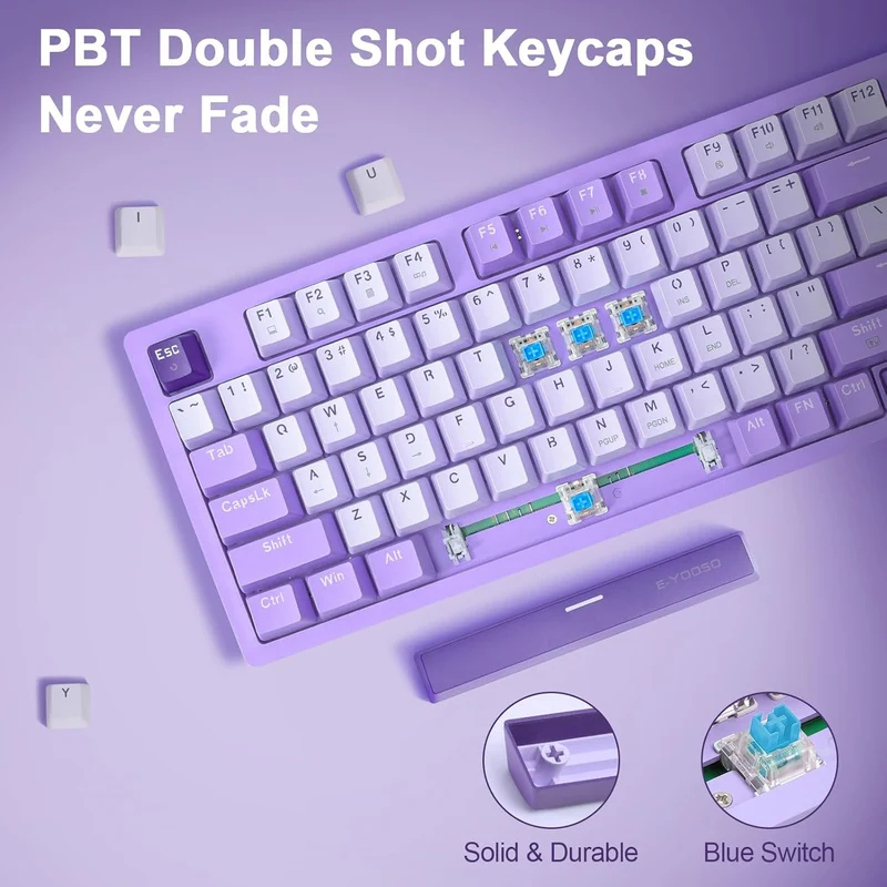 E-Yooso Z-94 Single Light 94-Keys Hot-Swappable Wired Mechanical Keyboard Light Purple (Blue Switch)