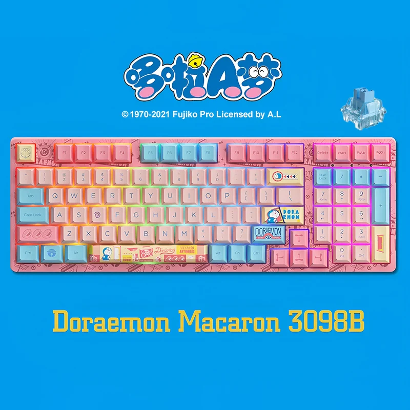 Akko Doraemon Macaron 3098B Multi-Modes RGB Hot-Swappable Mechanical Keyboard (Akko CS Jelly Blue)